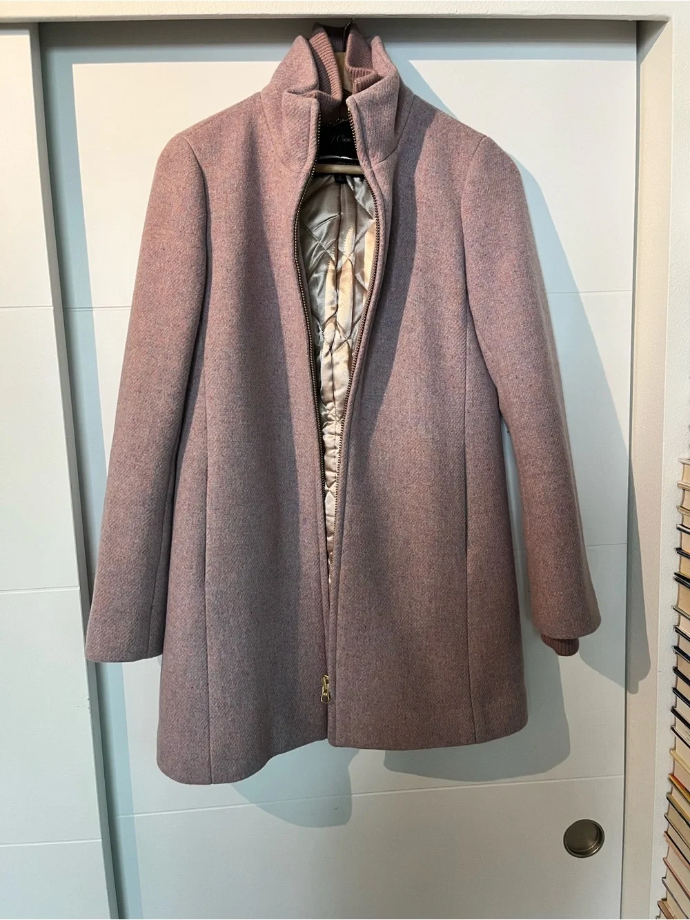 J. Crew Wool-Blend Stand-Collar Coat in Light Dusty Pink